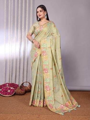 Image of SWORNOF Gold-Toned Woven Design Silk Zari Tissue Saree | Saree for Women | Soft and Skin Friendly