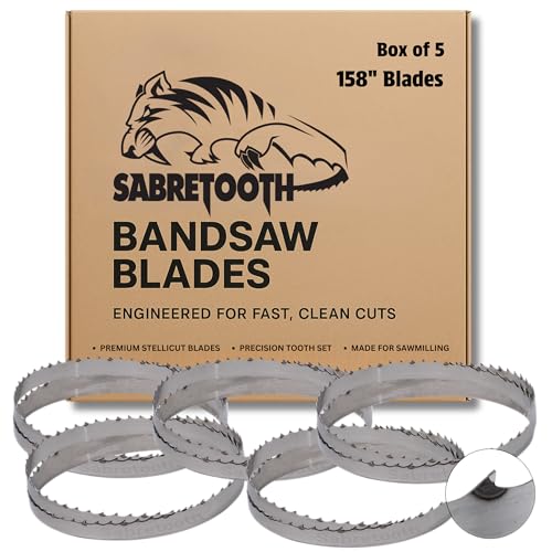 SabreTooth 158' StelliCut Tipped Premium Bandsaw Sawmill Blades for Precision Sawing - Box of 5
