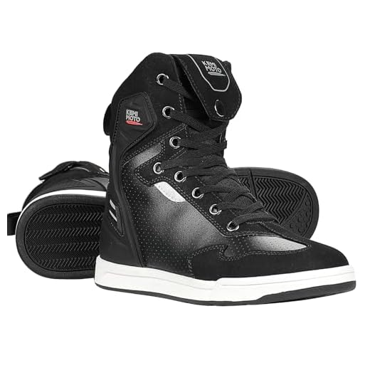 KEMIMOTO Sapatos de motocicleta cano alto com salto grosso equipamento de proteção antiderrapante botas de motocicleta para homens material de couro de microfibra, Preto, 42
