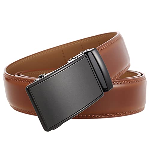 Genuine Leather Belt Men Automatic Buckle Belts Brown Belt Male Wedding Cummerbunds (Color : Brown Size : 110-130cm) (Brown 110)2