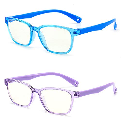 Blue Light Glasses Kids, Blue Light Blocking Glasses for Kids Transparent Frame TR90 Flexible Strap Anti-Eyestrain Headache and UV Glare 2 Pack Age 3-9