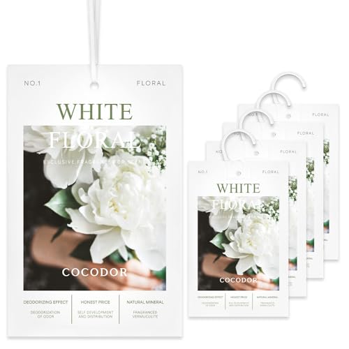 COCODOR 5 Packs White Floral Scented Sachets/Air Freshener Sachets Bags for Drawers, Closet, Cars, Long-lasting Deodorizers Fresh Scents, Home Fragrance