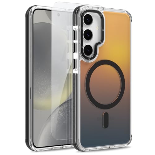 Image of Magnetic Case for Samsung Galaxy S24 Plus [Compatible with Magsafe] [Cute Fashion Fluorescent Design] [1 Screen Protector] Slim Translucent Matte Case for Galaxy S24 Plus 6.7 inch, Black