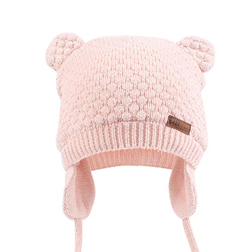 XIAOHAWANG Baby Hat Cute Bear Toddler Earflap Beanie Warm for Fall Winter (A-Set White+Pink, L(2-3 Years))
