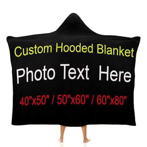 RETEHULO Custom Hooded Blanket Custom Photo Hooded Cape Blanket for