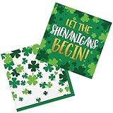 50 Pcs St. Patrick's Day Paper Napkins Green Shamrock Disposable Cocktail Napkins Clover Gold Foil Funny Dinner Napkins for Table Decor Birthday Party Supplies 5'' * 5''