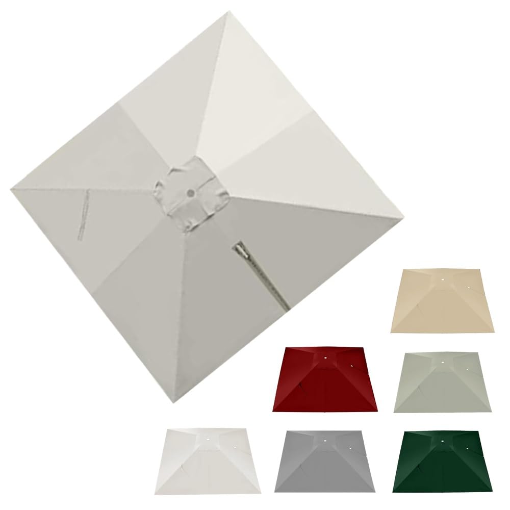 SMCMGECEUZ Square Patio Umbrella Canopy 8'x8' Offset Umbrella Replacement Canopy 8 Ribs Cantilever Parasol Canopy Cover Garden Umbrellas Replacement Fabric(Off-white)