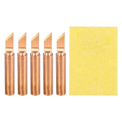 Image of MECCANIXITY 5 Pcs 900M Soldering Iron Tips Copper Non-magnetic Welding Head with Cleaning Sponge Pad Replacement for Solder Station Tip (900M-T-1.5K)