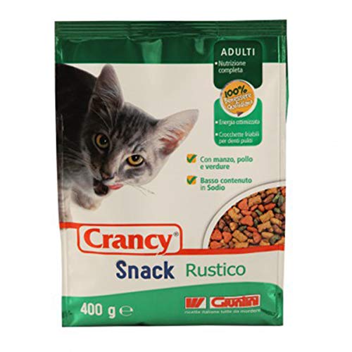 Crancy Snack rústico 400 g Pienso completo para gatos adultos con carne de res, pollo y verduras