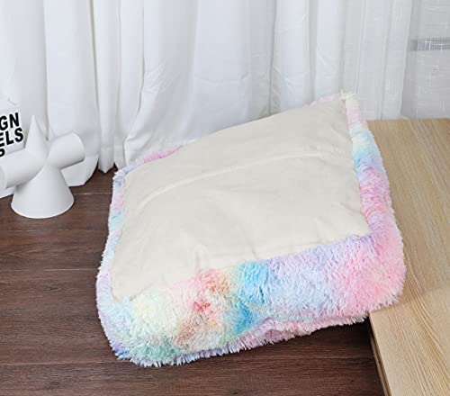Asuprui Square Floor Pillow Cover Meditation Cushion Fuzzy Floor Seat Cushion(No Filler) Faux Fur Seat Floor Pouf Cover Plush Bed Pillows For Living Room Sofa 20" X20”X6“ Inches Cover Only (Colorful) #TOP6