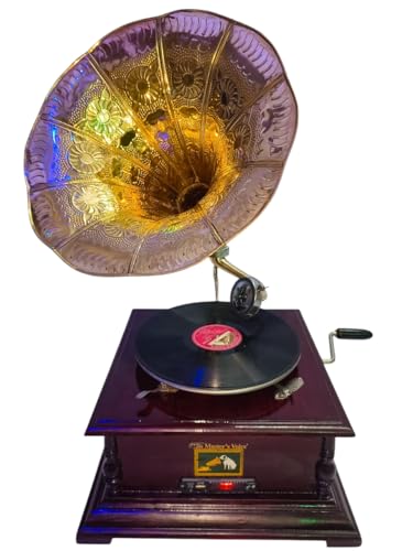 Image of Gramophone with Bluetooth, FM, USB, Memory Card, 78 RPM Record Player - Multi-Functional Retro Music Player & Elegant Home /Office Decor by TAHA Art