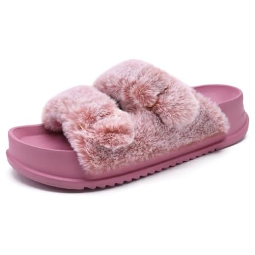 KuaiLu Zapatillas Casa Mujer Caliente Cómodas Ortopedicas Punta Abierta Pantuflas Invierno Sandalias Babuchas Antideslizante Interior Exterior Goma Suela,Rosa 38.5