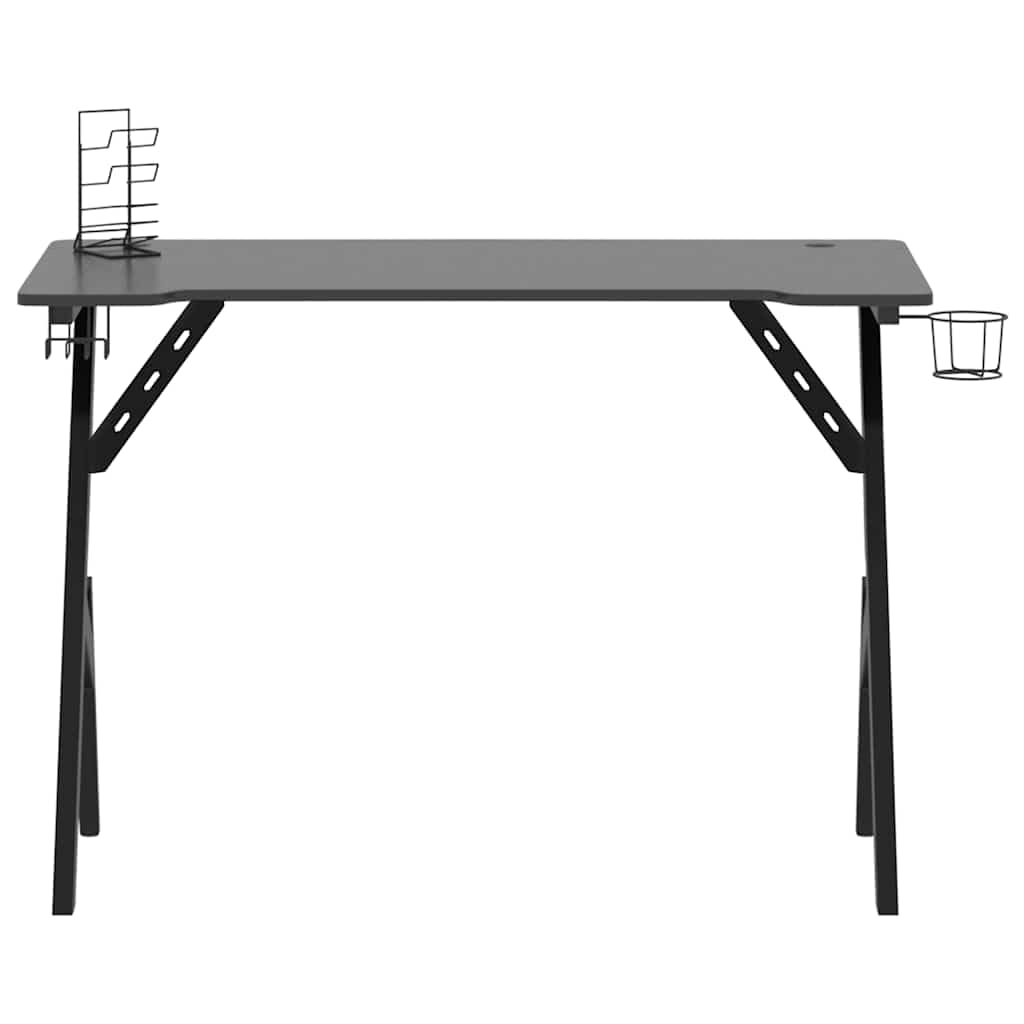 Gaming-Schreibtisch mit Y-Gestell, Schwarz-Rot, 110x60x75 cm, Computertisch mit Kopfhörerhalter, Becherhalter, für Home Office und Gaming-Zubehör