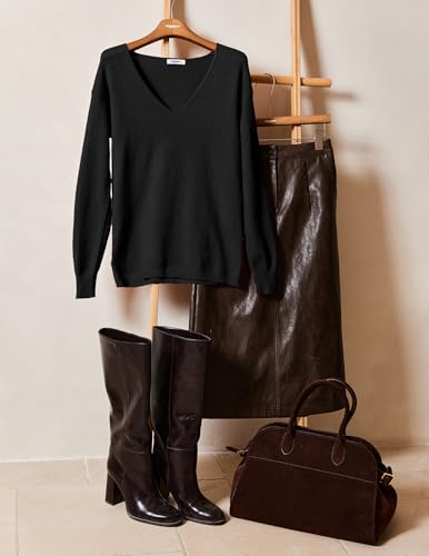 Image of Zeagoo Womens Sweaters Fall Trendy Casual Long Sleeve Shirt Lightweight V Neck Off Shoulder Crochet Pullover Top Outfit