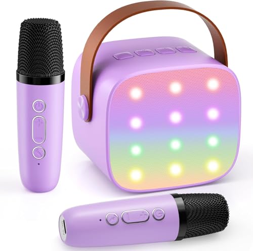 Mini Máquina de Karaoke con 2 Micrófonos Inalámbricos, Máquina de Karaoke Bluetooth Portátil Superior para Niños 2026, Navidad y Cumpleaños para Niñas, Niños y Adultos, Ideal para Fiestas en Casa