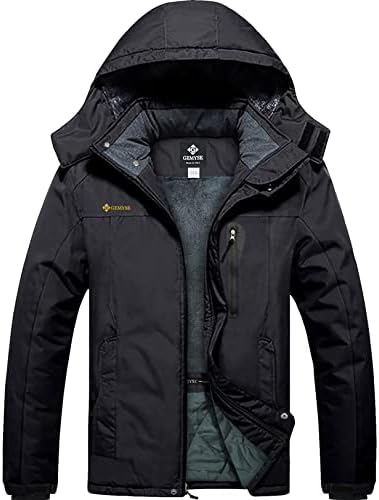 GEMYSE Men's Mountain Waterproof Ski Snow Jacket Winter Windproof Rain Jacket (Black,Large)