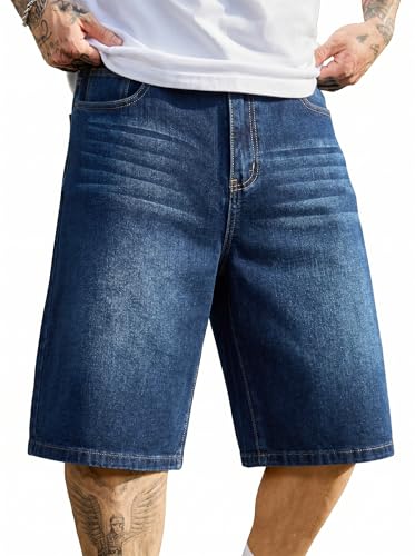 Image of PLEPAN Mens Super Baggy Jean Shorts 12 inch Vintage Loose Fit Wide Leg Long Jorts Y2K Streetwear Below Knee Denim Shorts