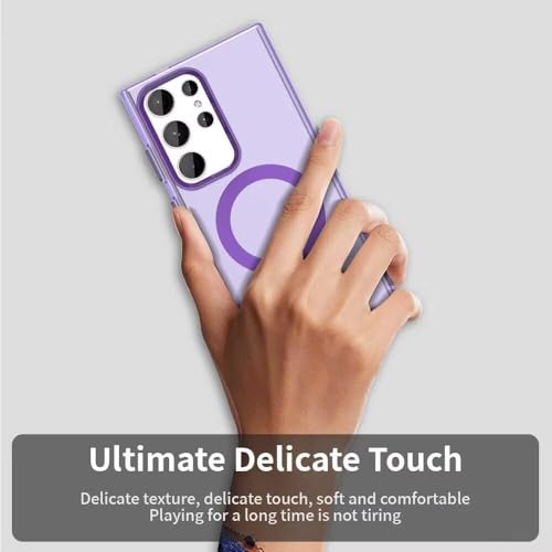 Image of Elzzi Magnetic Case for Samsung Galaxy S25 Ultra 5G Cover [Compatible with MagSafe] Slim Fit Shockproof Translucent Matte Hard Back Phone Cover with Protective Bumper for Men & Women (Purple)