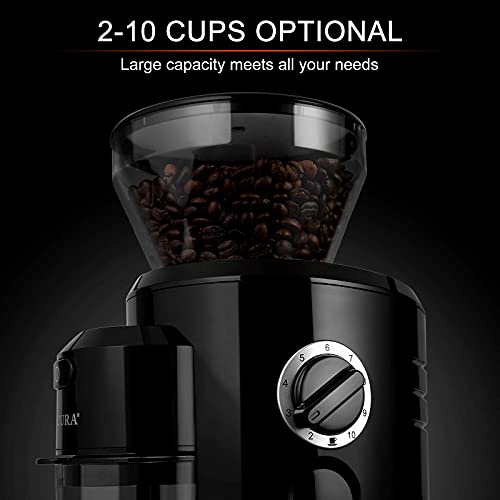 Secura Conical Burr Coffee Grinder, Electric Coffee Grinder with 18 Grind Settings, Adjustable Burr Mill Coffee Bean Grinder for 2-10 Cups - image 7