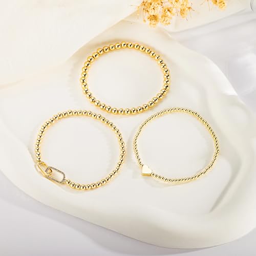 Turandoss 3PCS 14K Gold Plated Beaded Stretch Bracelet for Women Teen Girls - image 6