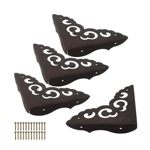 Image of Metal Corner Protectors Set of 4, Vintage Decorative Corner Protector for Antique Wooden Chests, Tables, Desks, Boxes, Edge Protection, Hollowed Out Flower Corner Guards for Decor Furniture (Black)