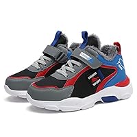 GURGER Sneakers Kids Snow Boots Boys Winter Warm Trainers Fur Lined Waterproof Childrens Hiking Walking Shoes Girls Black Size 3