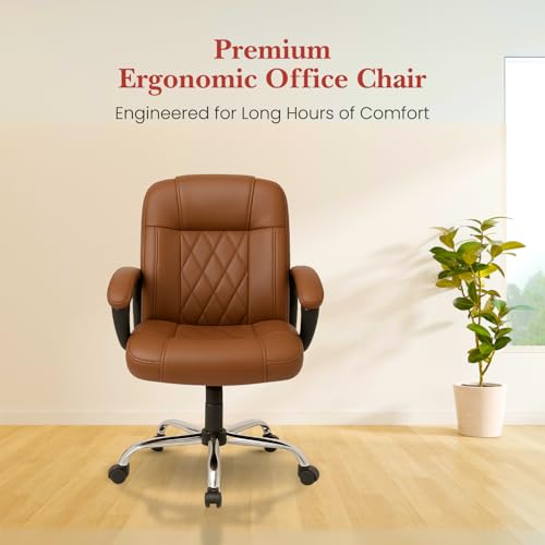 Image of activa Ergonomic Office Chair with Premium Leatherette & Padded Seat | Adjustable Height | Desk Chair for Work /Study | Chairs for Workstations (Galaxy, Tan)
