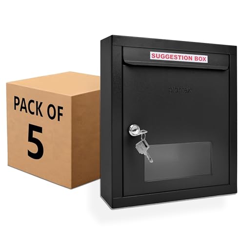 Image of Plantex All in 1 Letter Box /Multipurpose Box /GI Steel Suggestion Box /Complaint Box /Post Box /Donation Box /Letter Box for Home gate and Office with Keylocks - Pack of 5 (Black)