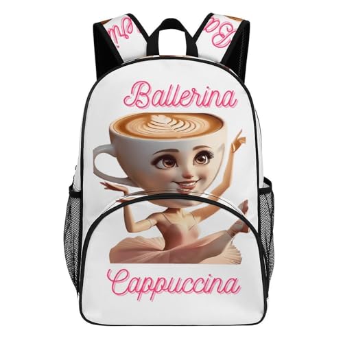 Ballerina-cappucina Merch Large Travel Backpack Italian-Brainrot Meme Waterproof Lightweight Daypack White 44x32x19cm