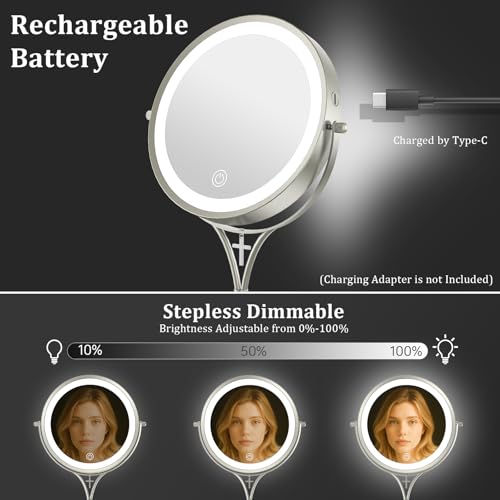 Espejo de maquillaje iluminado y ajustable con aumento 10X miniatura 5