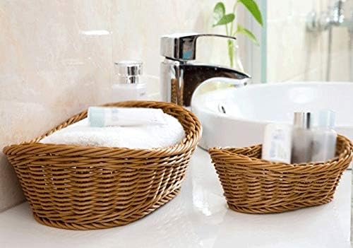 Oval Wicker Woven Basket Bread Basket Serving Basket Food Fruit Cosmetic Storage Tabletop Bathroom Storage Kitchen Organizer(Large)