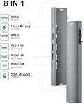USB C Hub for MacBook, USB-C Hub 8-in-2, 2 HDMI 4K 60Hz, USB C, 2 USB A Data Ports microSD SD Card Reader for MacBook Pro 13 Inch, MacBook Air M1 M2 M3 iPad Dell XPS, Lenovo Thinkpad, HP Laptops
