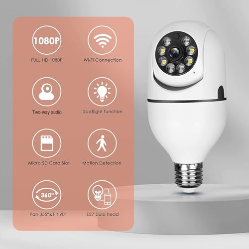 2PCS 360 Degree Security Cameras Wireless Outdoor, 2.4GHz & 5GHz WiFi Light Bulb Camera, 1080p Indoor for Home Camera System, Motion Detection, Two-Way Audio (2PCS) - Image 3