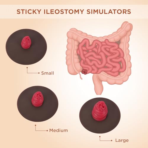 Image of Sticky Ileostomy Simulators, Stoma Training Model Set, Multi-Skin Tone Ostomy Care Practice Models for Medical Training and Patient Education - Dark