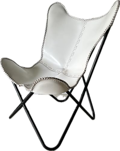Gaucho Cowhides Solid White Leather Butterfly Modern Chair - Genuine
