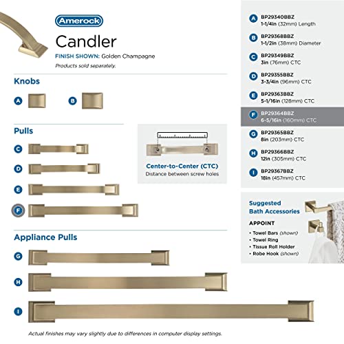 Image of Amerock | Cabinet Pull | Golden Champagne | 6-5 /16 inch (160 mm) Center to Center | Candler | 1 Pack | Drawer Pull | Drawer Handle | Cabinet Hardware