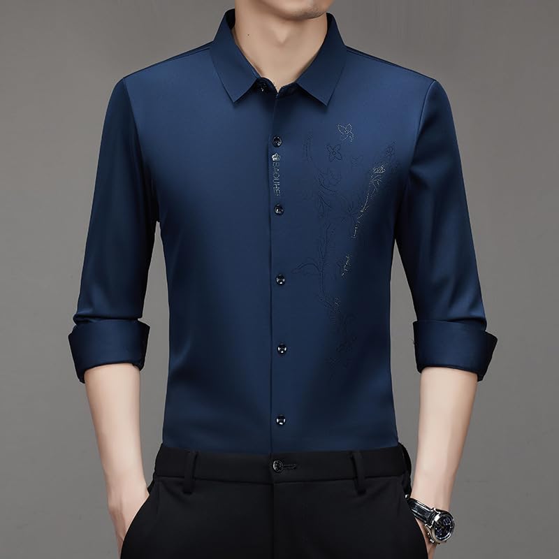 Camisa de manga larga para hombre de mediana edad USTZFTBCL casual sin planchado 6