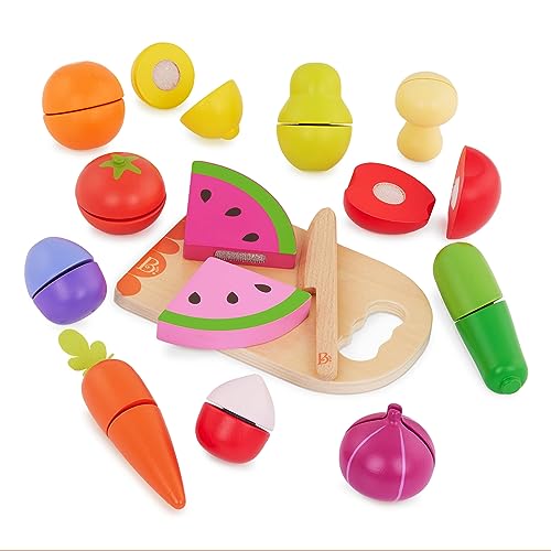 B. Toys- Chop 'n' Play - Wooden Fruits & Veggies- Pretend Play Playset- Sliceable Play Food for Toddlers, Kids – Play Knife & Cutting Board – 2 Years +