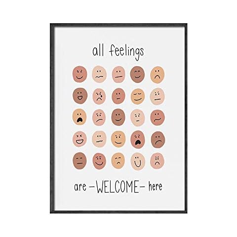 AWEZDJ Art Decor Funny Colorful All Feelings Are Welcome Here Wall Art Canvas Painting Mental Health Posters and Prints Pictures for Living Room/50x70cm Unframed Cover