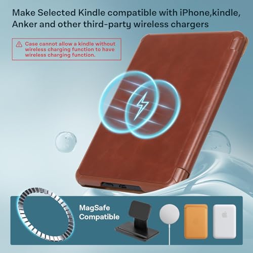 Image of CoBak Lightweight Stand Case for 7 inch Kindle Paperwhite 12th Gen 2024 and Kindle Colorsoft with Right Hand Strap - Compatible with iPhone MagSafe, for Samsung /Belkin /Anker Wireless Charging Pads