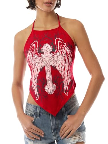 Image of Design by Olivia Women's Sexy Paisley Bandana Halter Top Y2K Crop Shirt