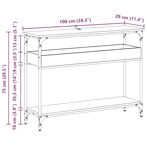 Mesa consola Artisan de madera de roble con marco de acero industrial de 100x29x75 cm 3