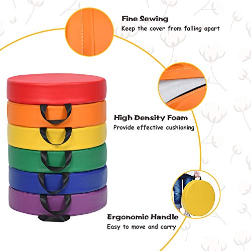 Costzon 6-Piece 15 Inch Kids Floor Cushion, 3" Thick Waterproof Daycare Foam Cushion W/Handle, Soft Flexible Seating For Classroom, Home, School, Kindergarten Or Nursery #TOP1