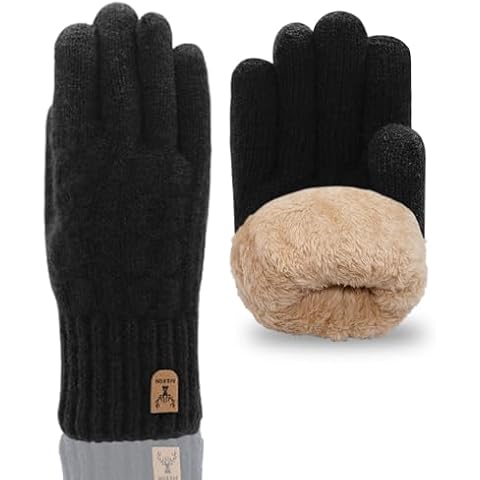 Long Keeper Winter Gloves Men Women Thicken Touchscreen Knitted Gloves Fleece Lining Warm Gloves for Driving Running Cycling (Black) Cover