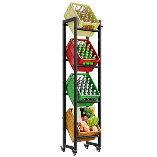 YITAHOME getränkekistenregal schmal mit rollen 4 kisten, verstellbaren füße, Öffner, Metall Kistenregal mit 4 Ebenen für Bier, Obst, Gemüse, Wasser, getränkeregal kisten regal YITAHOME getränkekistenregal schmal mit rollen 4 kisten, verstellbaren füße, Öffner, Metall Kistenregal mit 4 Ebenen für Bier, Obst, Gemüse, Wasser, getränkeregal kisten regal