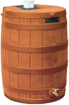 Rain Wizard, 40 Gallon Capacity, Wood Texture Design, Brass Spigot, Flat Top (Chestnut Brown)