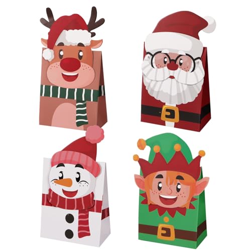 GEBETTER 24* Cajitas Regalo Pequeñas Navidad Cartón 4 Modelos, Cajas Regalo Navidad, Papá Noel Muñeco Nieve Reno Elfo Duende Navideño, Dulces Chuches Detalles Regalitos Niños Invitados