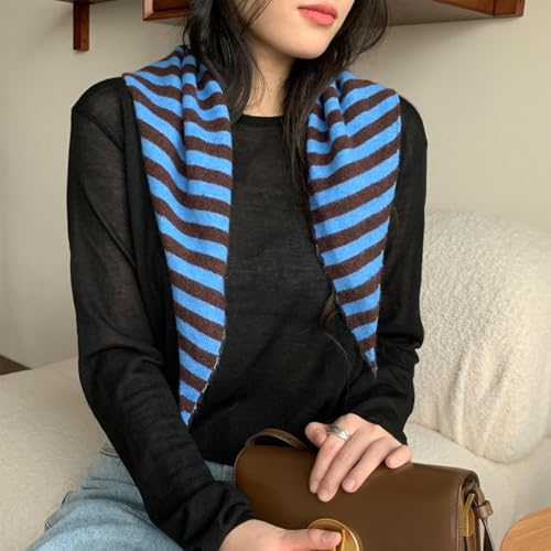 Knitted Triangle Scarf for Women Y2k Stripe Head Scarf Aesthetic Accessories Cottagecore Streetwear Triangle Shawl3