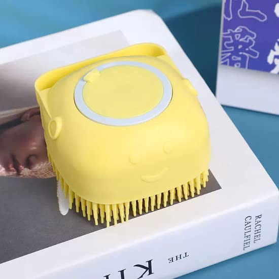 Vista 2 de Baño cachorro perro grande gato baño masaje cepillo suave seguridad silicona mascotas accesorios para multifuncional amarillo