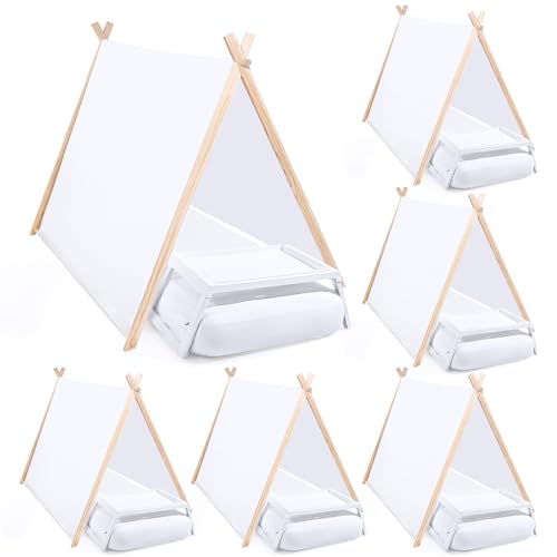 Wesnoy 4 Set Kid Teepee Tent, Inflatable Airbed Fitted Sheet and Bed Tray Table with Folding Leg Foldable Toddler Play Tent White Washable for Boy Girl Indoor Outdoor Slumber Sleepover Party